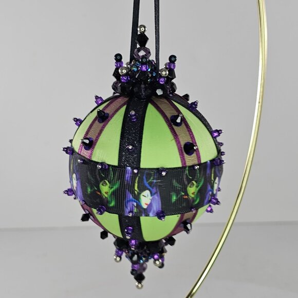Handcrafted Maleficent Themed Ornament Beaded Accents Ribbon Detailing Villains - Picture 2 of 9